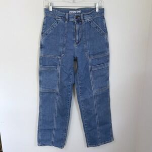 Lands End High Rise Utility Cargo Ankle‎ Blue Denim Jeans Pants Womens size 6